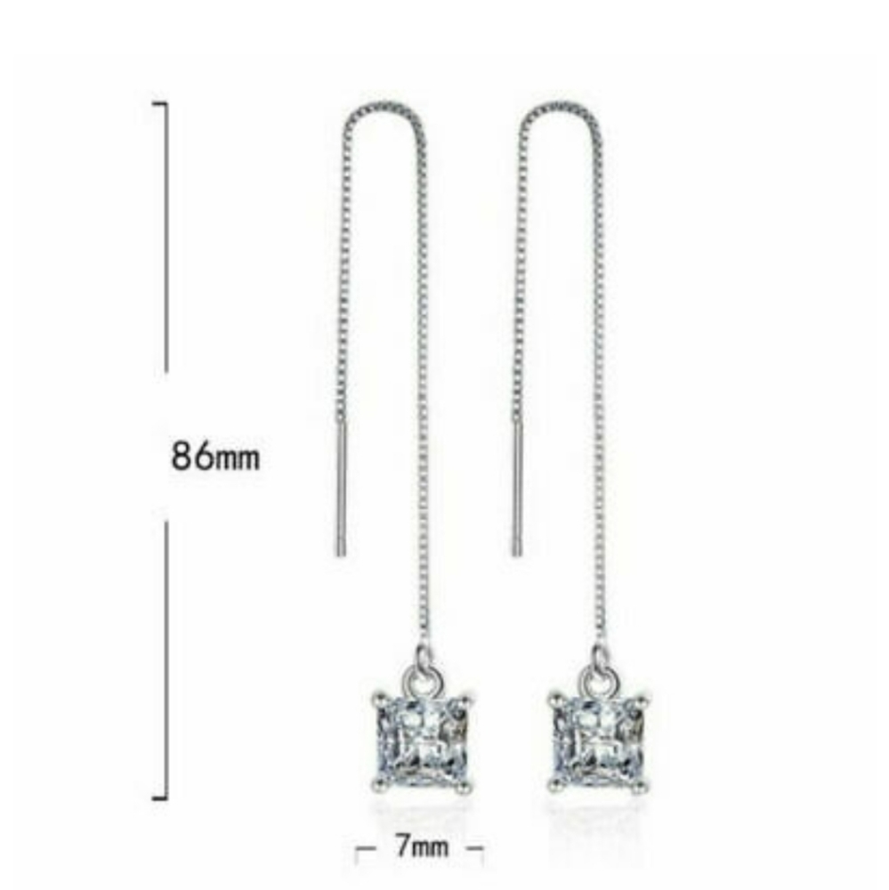 925 SILVER THREADER DANGLE EARRINGS - Picture 3 of 6